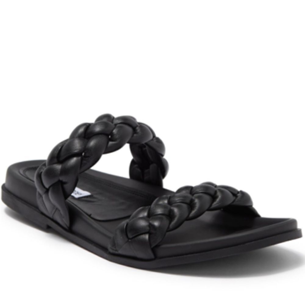 New Steve Madden Alodie Sandal Black puffy double braid leather slides flip 4.5